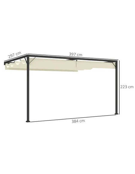Outsunny 4 x 3 m Pergola, with Sliding Canopy - Cream
