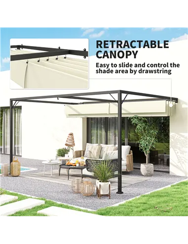Outsunny 4 x 3 m Pergola, with Sliding Canopy - Cream