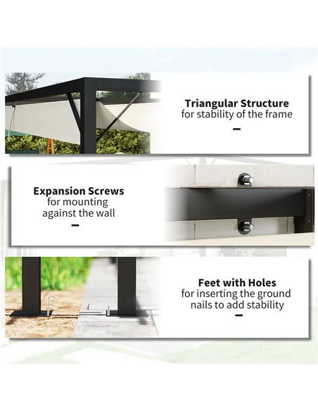 Outsunny 4 x 3 m Pergola, with Sliding Canopy - Cream