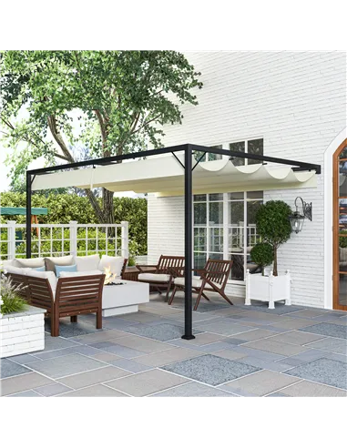 Outsunny 4 x 3 m Pergola, with Sliding Canopy - Cream