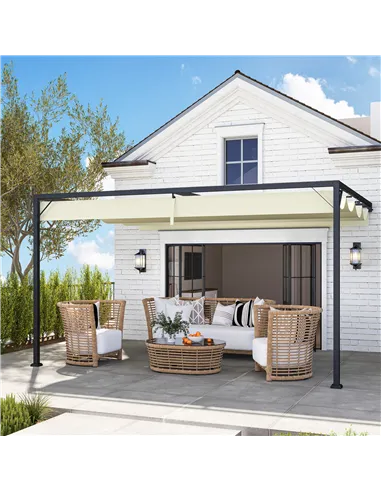 Outsunny 4 x 3 m Pergola, with Sliding Canopy - Cream