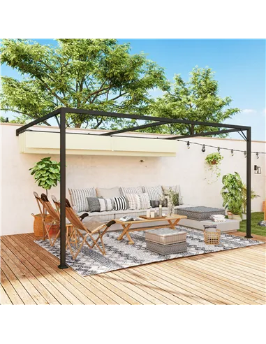 Outsunny 4 x 3 m Pergola, with Sliding Canopy - Cream