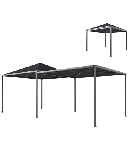 Outsunny 3 x 3 or 3 x 6m Garden Gazebo with Extendable Awning and Wheels, UPF30+ Outdoor Metal Gazebo Canopy Shelter for BBQ, Ev