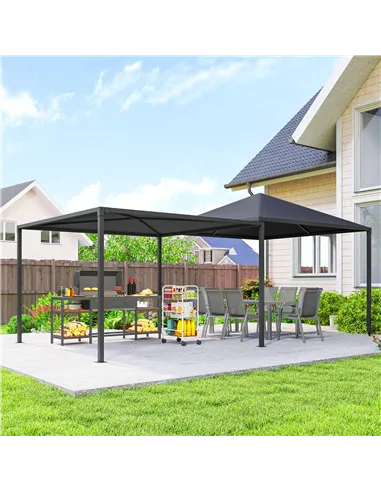 Outsunny 3 x 3 or 3 x 6m Garden Gazebo with Extendable Awning and Wheels, UPF30+ Outdoor Metal Gazebo Canopy Shelter for BBQ, Ev