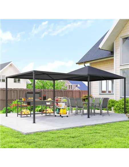 Outsunny 3 x 3 or 3 x 6m Garden Gazebo with Extendable Awning and Wheels, UPF30+ Outdoor Metal Gazebo Canopy Shelter for BBQ, Ev