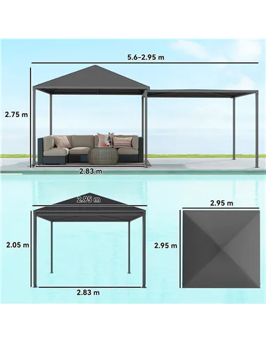 Outsunny 3 x 3 or 3 x 6m Garden Gazebo with Extendable Awning and Wheels, UPF30+ Outdoor Metal Gazebo Canopy Shelter for BBQ, Ev