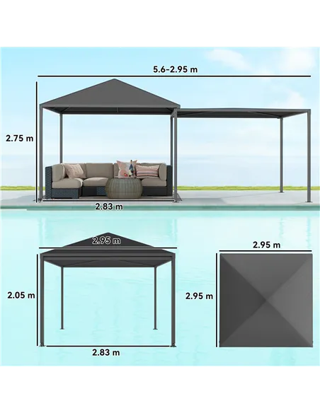 Outsunny 3 x 3 or 3 x 6m Garden Gazebo with Extendable Awning and Wheels, UPF30+ Outdoor Metal Gazebo Canopy Shelter for BBQ, Ev