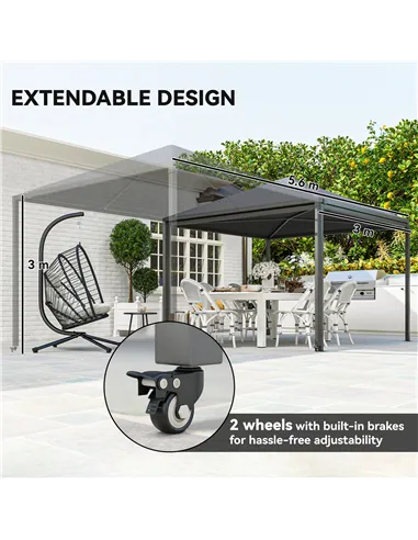 Outsunny 3 x 3 or 3 x 6m Garden Gazebo with Extendable Awning and Wheels, UPF30+ Outdoor Metal Gazebo Canopy Shelter for BBQ, Ev