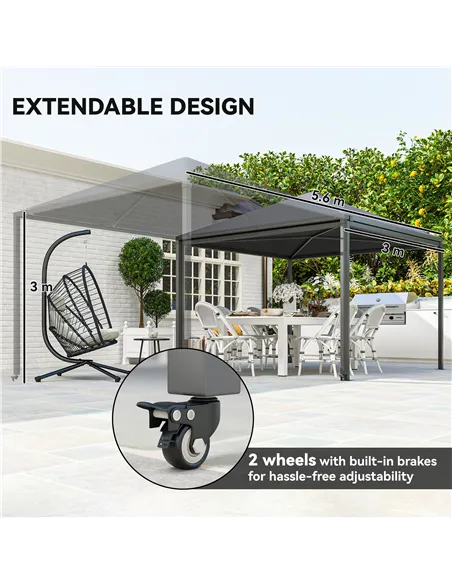 Outsunny 3 x 3 or 3 x 6m Garden Gazebo with Extendable Awning and Wheels, UPF30+ Outdoor Metal Gazebo Canopy Shelter for BBQ, Ev