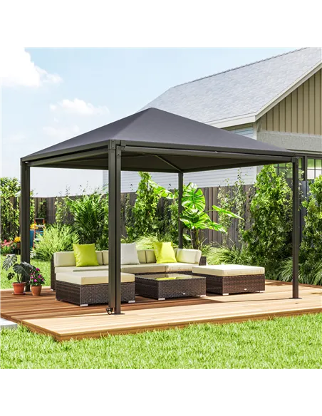 Outsunny 3 x 3 or 3 x 6m Garden Gazebo with Extendable Awning and Wheels, UPF30+ Outdoor Metal Gazebo Canopy Shelter for BBQ, Ev
