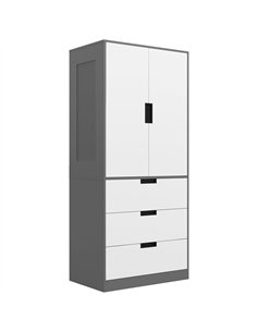 HOMCOM 2 Door Wardrobe, Modern Wardrobe with 3 Drawers and Hanging Rod for Bedroom, Grey