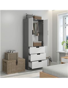 HOMCOM 2 Door Wardrobe, Modern Wardrobe with 3 Drawers and Hanging Rod for Bedroom, Grey 2