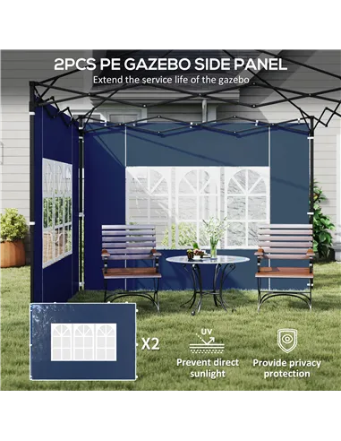 Outsunny Set of Two 3 x 3(m) Gazebo Frame Replacement Walls - Blue