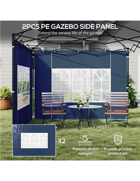 Outsunny Set of Two 3 x 3(m) Gazebo Frame Replacement Walls - Blue