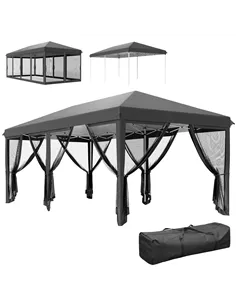 Outsunny 3 x 6m Pop Up Gazebo, Outdoor Canopy Shelter, Marquee Party Wedding Tent with 6 Mesh Walls and Carry Bag, Black