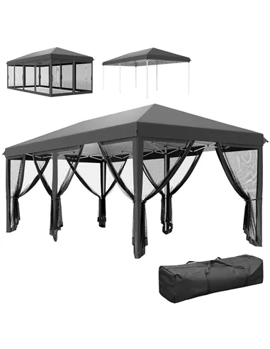 Outsunny 3 x 6m Pop Up Gazebo, Outdoor Canopy Shelter, Marquee Party Wedding Tent with 6 Mesh Walls and Carry Bag, Black