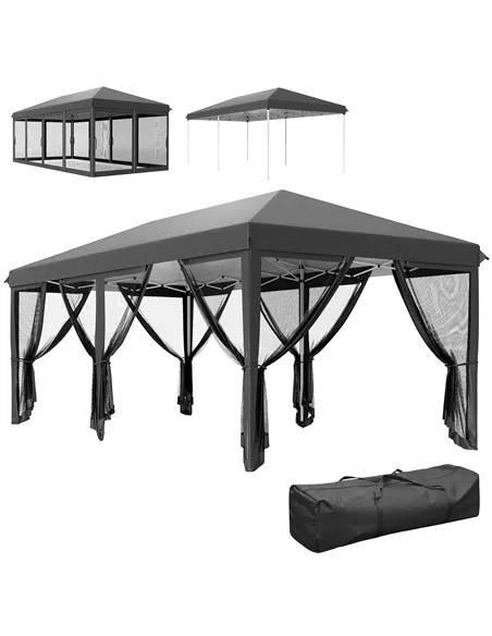 Outsunny 3 x 6m Pop Up Gazebo, Outdoor Canopy Shelter, Marquee Party Wedding Tent with 6 Mesh Walls and Carry Bag, Black