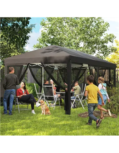 Outsunny 3 x 6m Pop Up Gazebo, Outdoor Canopy Shelter, Marquee Party Wedding Tent with 6 Mesh Walls and Carry Bag, Black