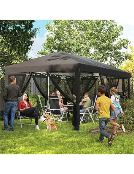 Outsunny 3 x 6m Pop Up Gazebo, Outdoor Canopy Shelter, Marquee Party Wedding Tent with 6 Mesh Walls and Carry Bag, Black