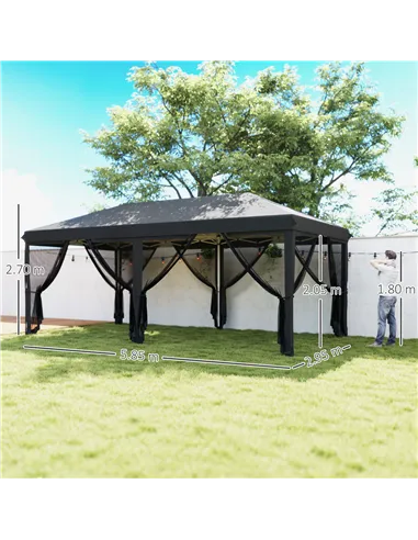Outsunny 3 x 6m Pop Up Gazebo, Outdoor Canopy Shelter, Marquee Party Wedding Tent with 6 Mesh Walls and Carry Bag, Black