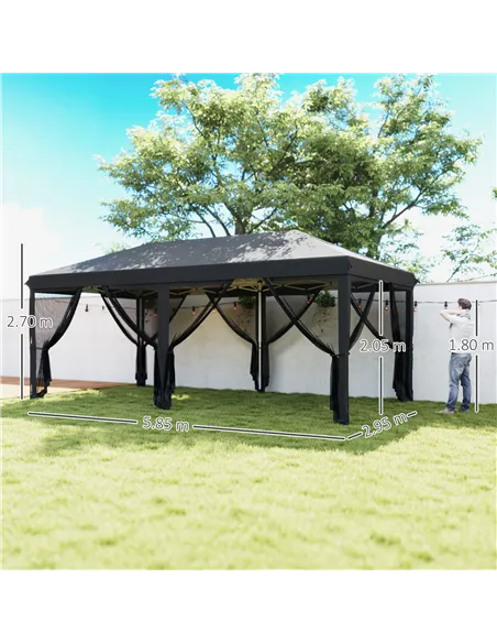 Outsunny 3 x 6m Pop Up Gazebo, Outdoor Canopy Shelter, Marquee Party Wedding Tent with 6 Mesh Walls and Carry Bag, Black