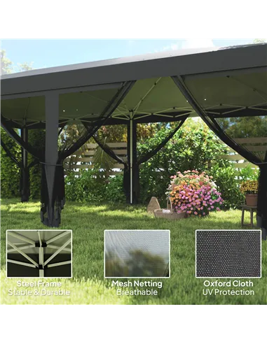 Outsunny 3 x 6m Pop Up Gazebo, Outdoor Canopy Shelter, Marquee Party Wedding Tent with 6 Mesh Walls and Carry Bag, Black