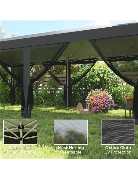 Outsunny 3 x 6m Pop Up Gazebo, Outdoor Canopy Shelter, Marquee Party Wedding Tent with 6 Mesh Walls and Carry Bag, Black