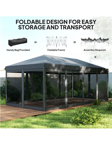 Outsunny 3 x 6m Pop Up Gazebo, Outdoor Canopy Shelter, Marquee Party Wedding Tent with 6 Mesh Walls and Carry Bag, Black
