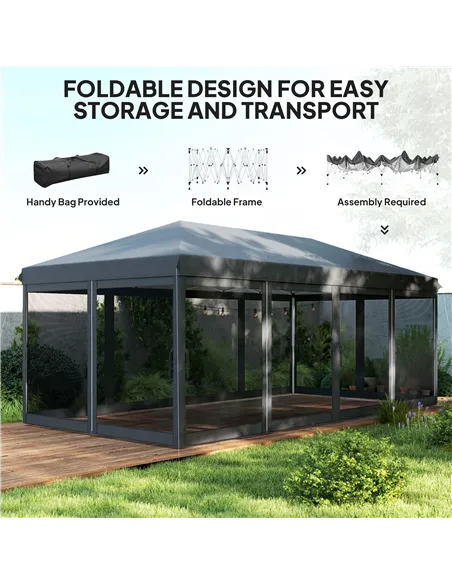 Outsunny 3 x 6m Pop Up Gazebo, Outdoor Canopy Shelter, Marquee Party Wedding Tent with 6 Mesh Walls and Carry Bag, Black
