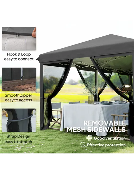 Outsunny 3 x 6m Pop Up Gazebo, Outdoor Canopy Shelter, Marquee Party Wedding Tent with 6 Mesh Walls and Carry Bag, Black