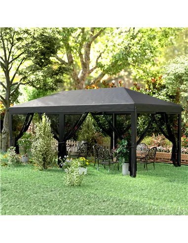 Outsunny 3 x 6m Pop Up Gazebo, Outdoor Canopy Shelter, Marquee Party Wedding Tent with 6 Mesh Walls and Carry Bag, Black