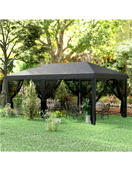 Outsunny 3 x 6m Pop Up Gazebo, Outdoor Canopy Shelter, Marquee Party Wedding Tent with 6 Mesh Walls and Carry Bag, Black