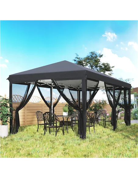 Outsunny 3 x 6m Pop Up Gazebo, Outdoor Canopy Shelter, Marquee Party Wedding Tent with 6 Mesh Walls and Carry Bag, Black