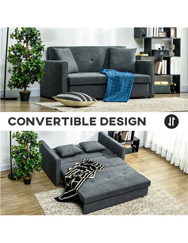 HOMCOM 2 Seater Sofa Bed, Convertible Bed Settee, Modern Velvet Loveseat Sofa Couch with 2 Cushions, Hidden Storage for Living R