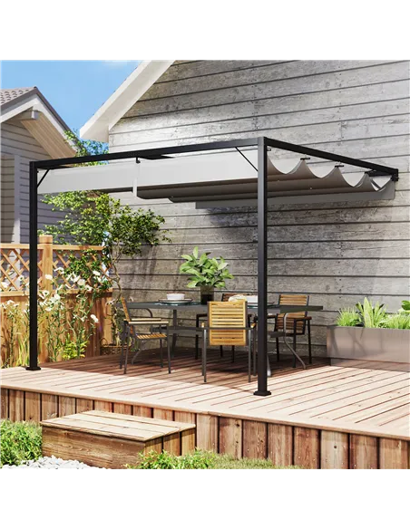 Outsunny 3 x 3 m Pergola, with Sliding Canopy - Grey