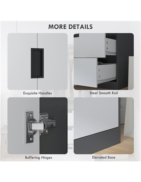 HOMCOM 2 Door Wardrobe, Modern Wardrobe with 3 Drawers and Hanging Rod for Bedroom, Grey