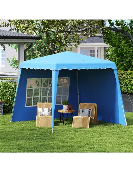 Outsunny 2.4 x 2.4m Two Wall Pop Up Gazebo - Blue