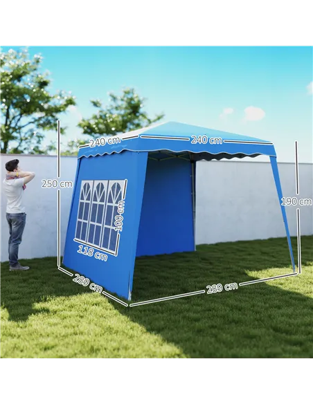 Outsunny 2.4 x 2.4m Two Wall Pop Up Gazebo - Blue