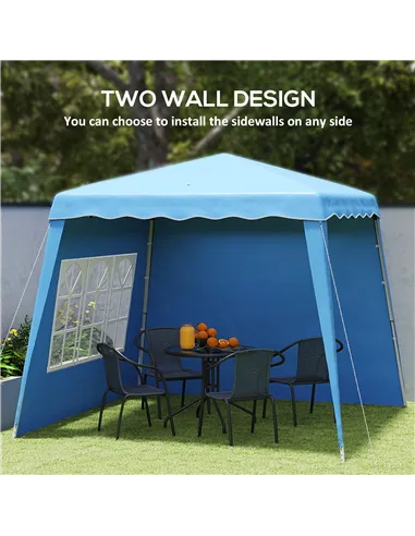 Outsunny 2.4 x 2.4m Two Wall Pop Up Gazebo - Blue