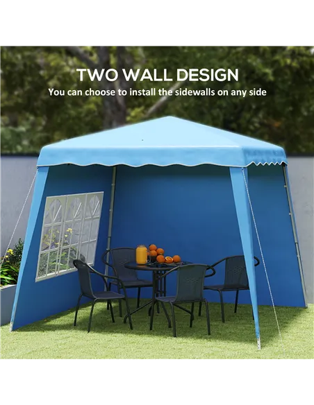 Outsunny 2.4 x 2.4m Two Wall Pop Up Gazebo - Blue