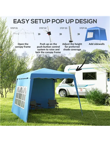 Outsunny 2.4 x 2.4m Two Wall Pop Up Gazebo - Blue