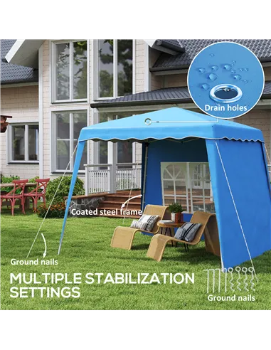 Outsunny 2.4 x 2.4m Two Wall Pop Up Gazebo - Blue
