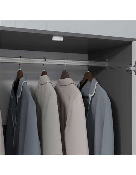 HOMCOM 2 Door Wardrobe, Modern Wardrobe with 3 Drawers and Hanging Rod for Bedroom, Grey