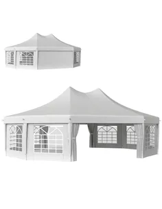 Outsunny 10 Sides Decagonal Garden Gazebo Marquee Party Tent Wedding Canopy Outdoor Heavy Duty Metal Frame (8.9m x 6.5m) - White