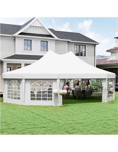 Outsunny 10 Sides Decagonal Garden Gazebo Marquee Party Tent Wedding Canopy Outdoor Heavy Duty Metal Frame (8.9m x 6.5m) - White