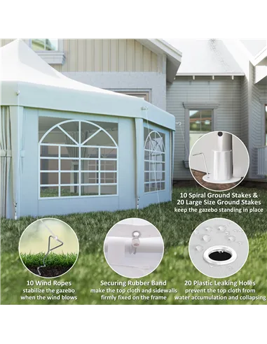Outsunny 10 Sides Decagonal Garden Gazebo Marquee Party Tent Wedding Canopy Outdoor Heavy Duty Metal Frame (8.9m x 6.5m) - White