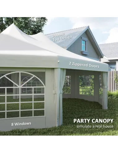Outsunny 10 Sides Decagonal Garden Gazebo Marquee Party Tent Wedding Canopy Outdoor Heavy Duty Metal Frame (8.9m x 6.5m) - White