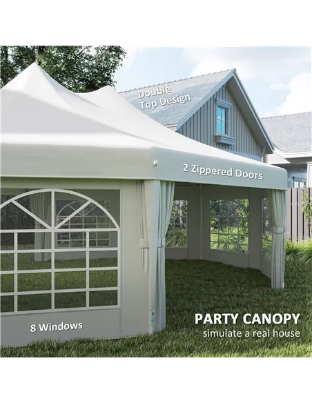 Outsunny 10 Sides Decagonal Garden Gazebo Marquee Party Tent Wedding Canopy Outdoor Heavy Duty Metal Frame (8.9m x 6.5m) - White