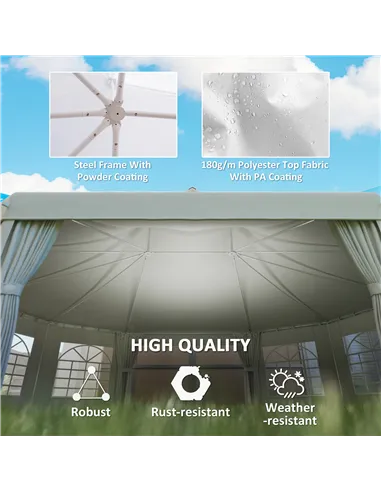 Outsunny 10 Sides Decagonal Garden Gazebo Marquee Party Tent Wedding Canopy Outdoor Heavy Duty Metal Frame (8.9m x 6.5m) - White