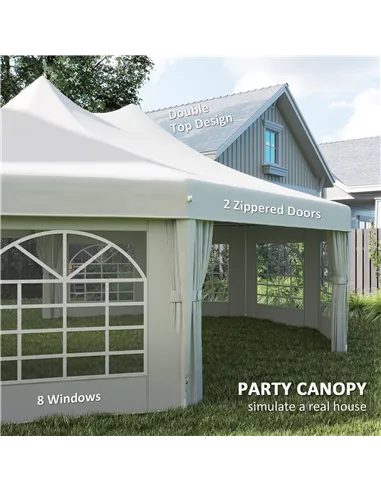 Outsunny 10 Sides Decagonal Garden Gazebo Marquee Party Tent Wedding Canopy Outdoor Heavy Duty Metal Frame (8.9m x 6.5m) - White